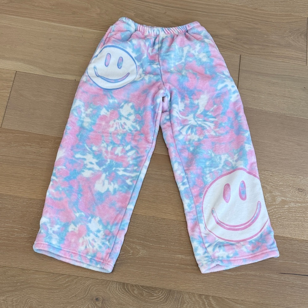 NWOT iScream Kids Tie-Dye Cozy Pants with Smiley Faces size 4-6